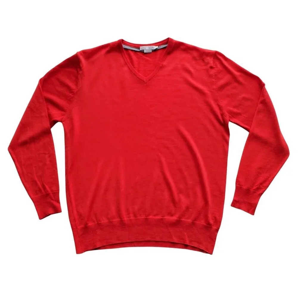 Luigi Baldo V Neck 100% Extra Fine Merino Wool Red Sweater Size M